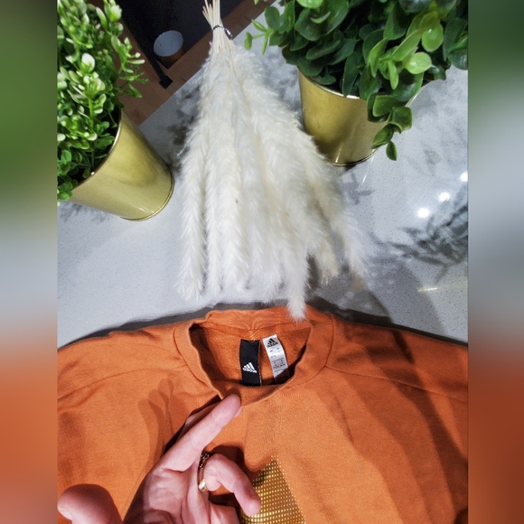 ADIDAS Très beau hoodie crewneck oversize à logo orange et doré - Picture 3 of 7